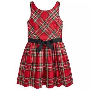 NWT Girls Polo Ralph Lauren Sleeveless Red Plaid Holiday Christmas Dress, Size 7
